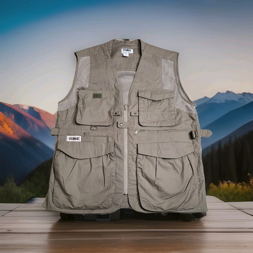 Domke PhoTOGS Vest Mens XL Khaki Mesh Photography Utility Safari Fish Gorpcore